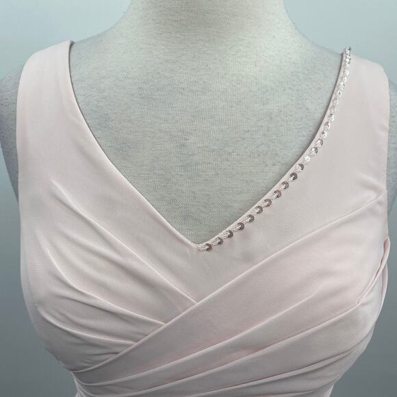 JJs House Chiffon Mini Dress Fit & Flare Pleated Bodice Vneck Blush Pink NEW 8 - Picture 4 of 13